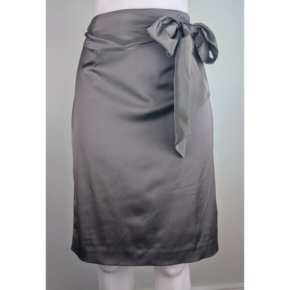 Anne Taylor Pencil Skirt 6 Gray Satin Elegant Evening Bow Sash Event Holiday NEW - Picture 3 of 10